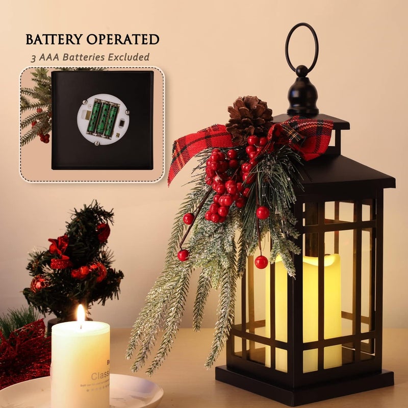 KAMPGO Christmas Lantern Christmas Decorative Lantern Snow Globe Christmas Decorations Indoor Outdoor Flashing Candle Lights, Dining Table Fireplace Decoration Hanging Candle Lanterns Holiday Decor - Image 2